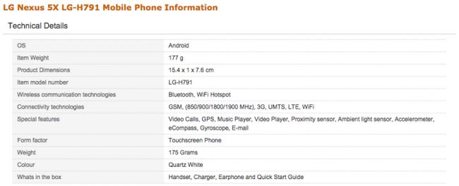 Fotografía - Amazon India Fugas Presunta Nexus 5X Especificaciones y 3 colores Temprana (No hay fotos)