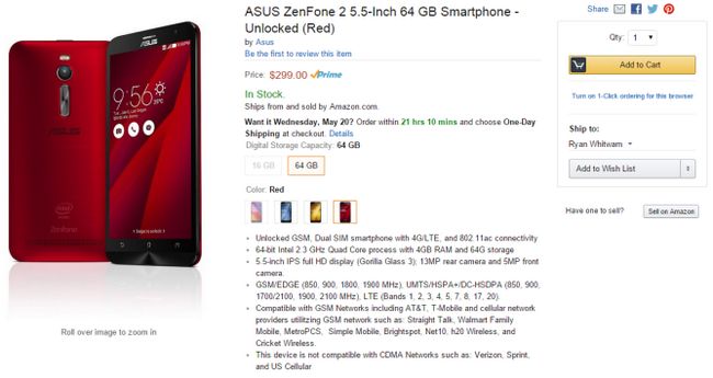 Fotografía - Asus ZenFone 2 está disponible para pre-pedido en Amazon, Auto-Notificar Listados Live On Newegg Y B & H Demasiado