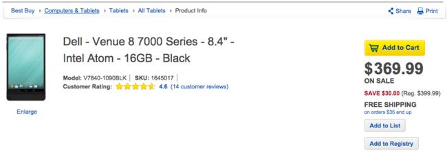 Fotografía - Deal: Coge el Dell Venue 8 7000 de Best Buy por sólo $ 369.99 ($ ​​30 de descuento)