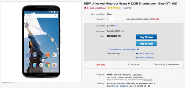 Fotografía - Deal: Recoger una desbloqueado 32GB Nexus 6 por sólo $ 290 en eBay