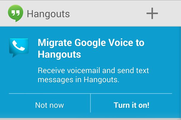 Google Hangouts Voz fusionar aviso