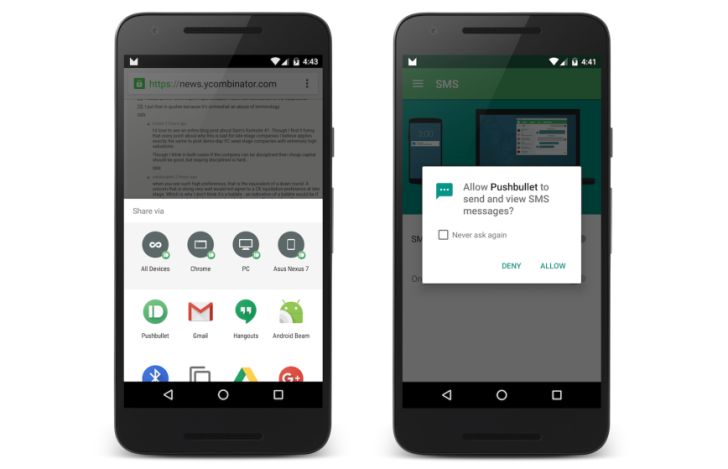 Fotografía - Últimas Pushbullet actualización implementa Android de Malvavisco directa Compartir Característica Y Runtime Permisos