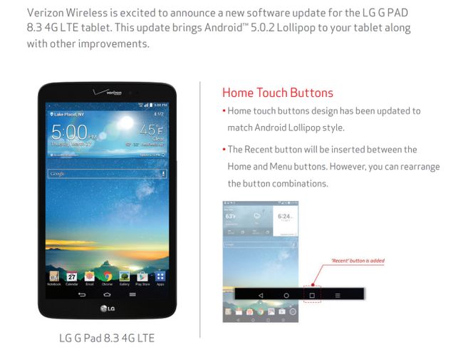 Fotografía - LG G Pad 8.3 LTE de Verizon Obtiene Android 5.0 OTA Actualización