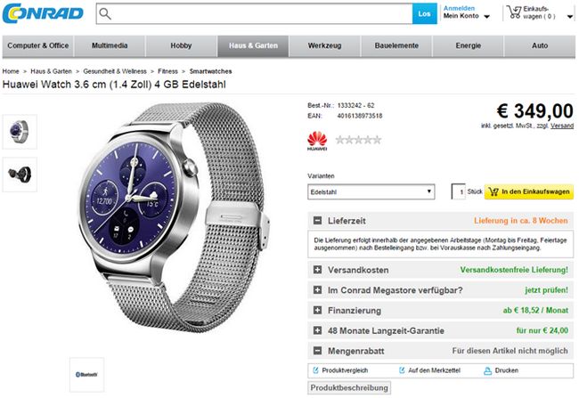 Fotografía - Múltiple en línea minoristas Mostrar Huawei reloj En 349 Euro Precio Point