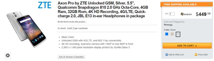 Fotografía - El ZTE Axon está a la venta en Estados Unidos de ZTE tienda, Plus Amazon, Newegg, Y eBay