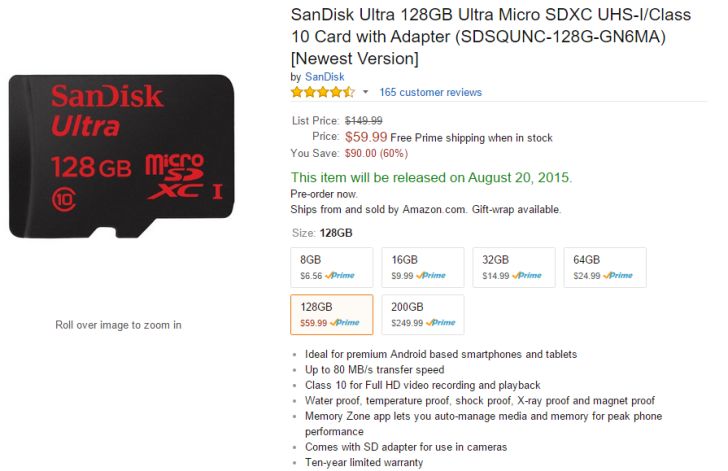Fotografía - Actualizado 128GB SanDisk MicroSD Card está disponible para pedido anticipado y con un precio de moverse a $ 60