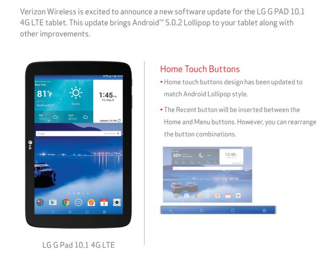 Fotografía - Verizon desenrolla la LG G Pad 10.1 LTE Android 5.0 Actualización de software OTA