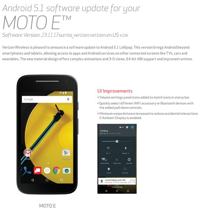 Fotografía - De Verizon prepago Versión De La Moto E (segunda generación) Actualización a Android 5.1