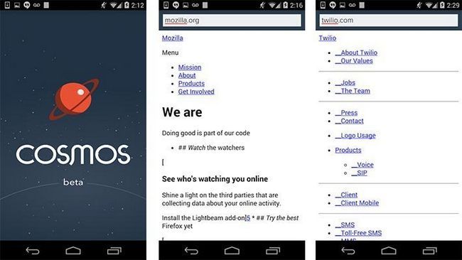 cosmos navegador aplicación para Android