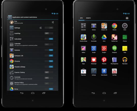 Android 4.3 pantalla de perfiles restringidas