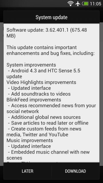 HTC uno androide 4.3 sentido registro 5.5 cambio