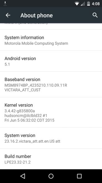 Fotografía - Android 5.1 está lanzando Para La segunda generación de AT & T Moto X