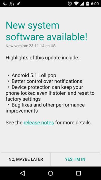 Fotografía - Android 5.1 el despliegue de ahora en Estados Unidos para The Pure Edición 2014 de Moto X