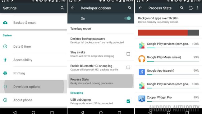 Ajustes Opciones Android Developer Proceso Estadísticas