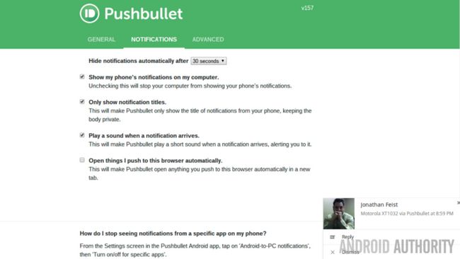 Pushbullet Configuración de notificaciones Web