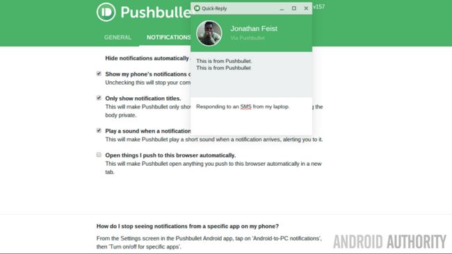 SMS de respuesta Web Pushbullet