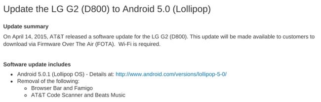 Fotografía - AT & T empuja LG G2 Android Lollipop OTA Software Update