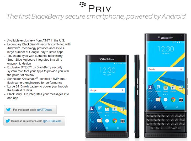 Fotografía - AT & T será el portador de Primera Estados Unidos que ofrece BlackBerry PRIV A partir 06 de noviembre
