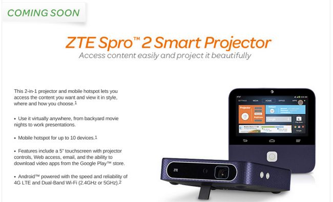 Fotografía - AT & T ofrecerá en exclusiva El Desde 24 de abril ZTE Spro 2 Smart proyector para $ 400 con un contrato de dos años o $ 500 Sin