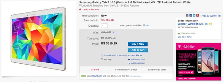 Fotografía - Tratar de alerta: El Tab original Galaxy S 10,5 (Verizon LTE Version) Es en eBay por $ 360, Naves Internacionalmente
