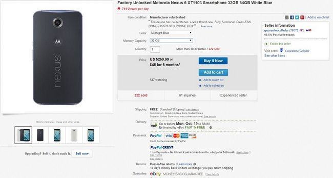 Fotografía - Deal: Nexus 6 (32GB) ahora en Ebay por sólo $ 270