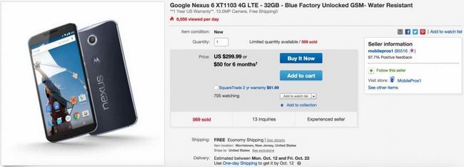 Fotografía - Deal: Nexus 6 (32GB) vuelve a Ebay por sólo $ 300