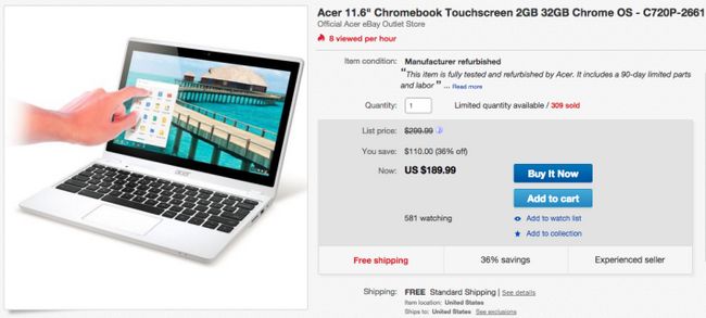 Acer Chromebook con pantalla táctil