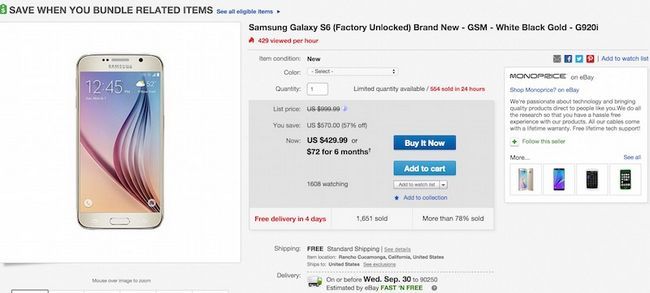 Fotografía - Deal: Samsung Galaxy S6 solamente $ 429.99 en eBay! (Solo nosotros)