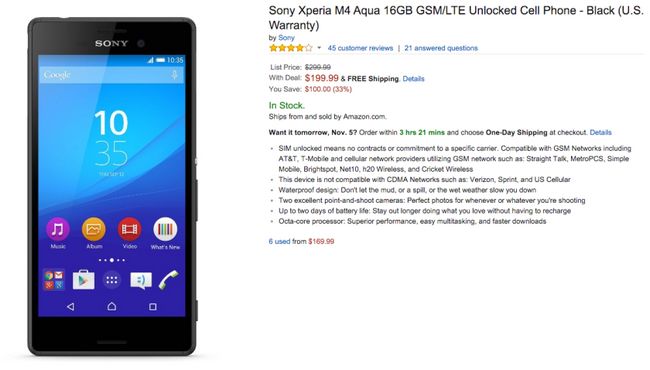 Fotografía - Deal: Desbloqueado 16GB Sony Xperia M4 aguamarina sólo $ 200 en Amazon