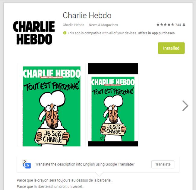 Fotografía - Tras Ataque mortal, periódico satírico francés Charlie Hebdo Hace Sold-Out Edición Impresa disponible en el Play Store