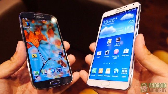 Samsung Galaxy Note 3 vs visualización Galaxy S4 ángulos AA