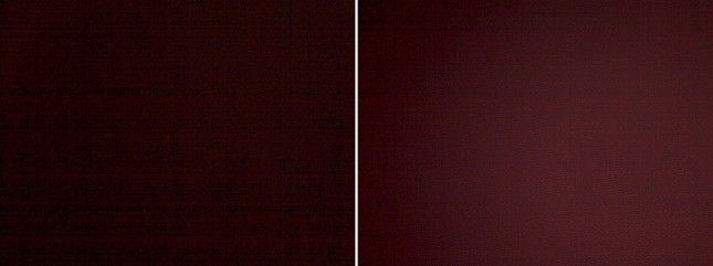Pantalla ampliada mostrando negro liso (de izquierda - Galaxy S4- derecho - HTC One)