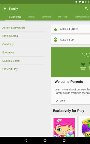 Google Play sección 2 de la familia