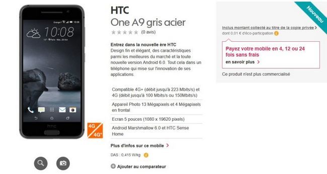 HTC uno A9 Orange Francia