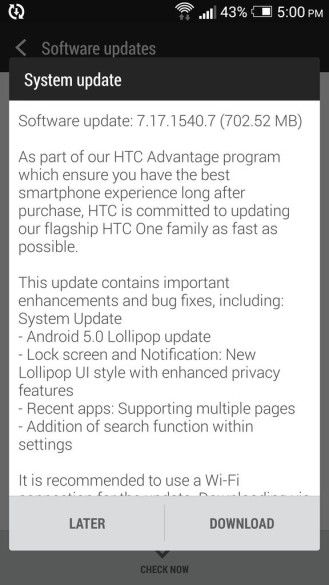 Fotografía - HTC uno M7 Developer Edition empieza a recibir Android 6.0 ROM 5.0.2 Actualización Con Sentido