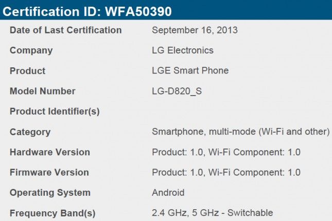 LG Nexus 5 Wi-Fi Certificación
