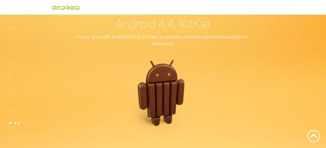 La página de Android KitKat