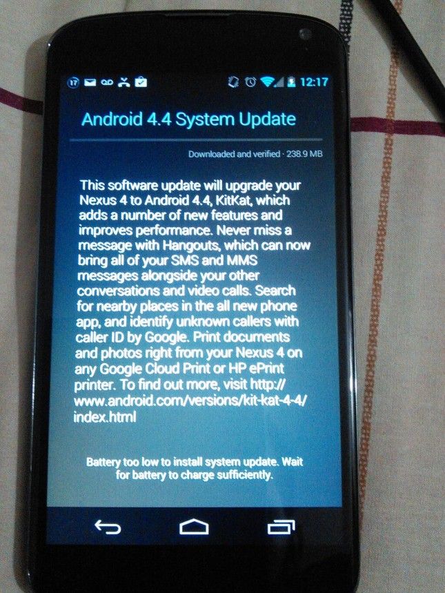 Nexus 4 Android 4.4 actualización KitKat 2