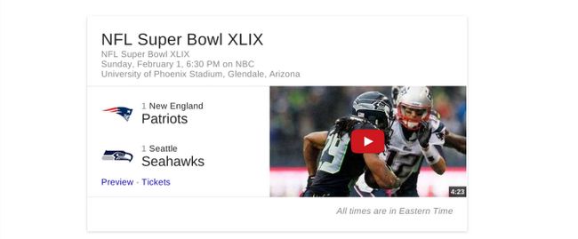 Fotografía - NFL Scores Nuevo canal de YouTube con Google Search-Integrated Video Clips Encuentras Un Super Bowl XLIX