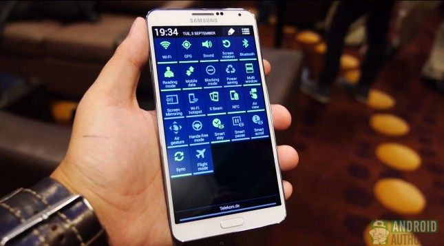 Samsung Galaxy Note 3 notificación de opciones de la barra de AA