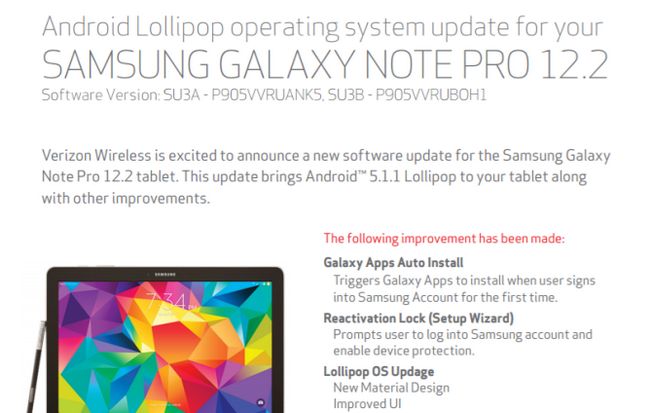 Fotografía - Samsung Galaxy Tab 8.0 y 4 Nota Pro 12.2 En Verizon Wireless Obtener 5.1.1 Android