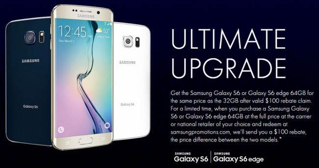 Fotografía - Samsung Ofertas para cubrir la diferencia si usted compra un 64GB Galaxy S6 En lugar de 32GB (Via Un reembolso de $ 100)