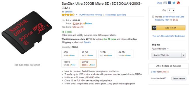 Fotografía - 200 GB MicroSD Tarjetas de SanDisk Están a la venta por $ 239 en Amazon y $ 250 en Best Buy