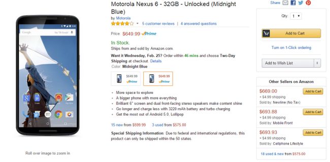 02/23/2015 12_28_25-Amazon.com_ Motorola Nexus 6 - 32 GB - Desbloqueado (Azul de medianoche) _ Moviles y Ac