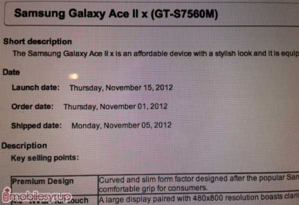Fotografía - El Samsung Galaxy Ace II establece para su lanzamiento en Campana el 15 de noviembre