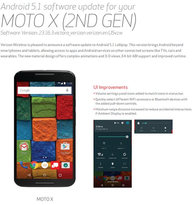 Fotografía - Verizon anuncia oficialmente La segunda Gen Moto X Android OTA actualización 5.1