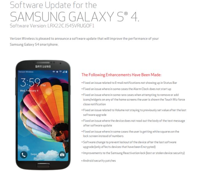 Fotografía - Verizon Empujar OTA Para El Samsung Galaxy S4 Con Stagefright remienda y Otros Arreglos