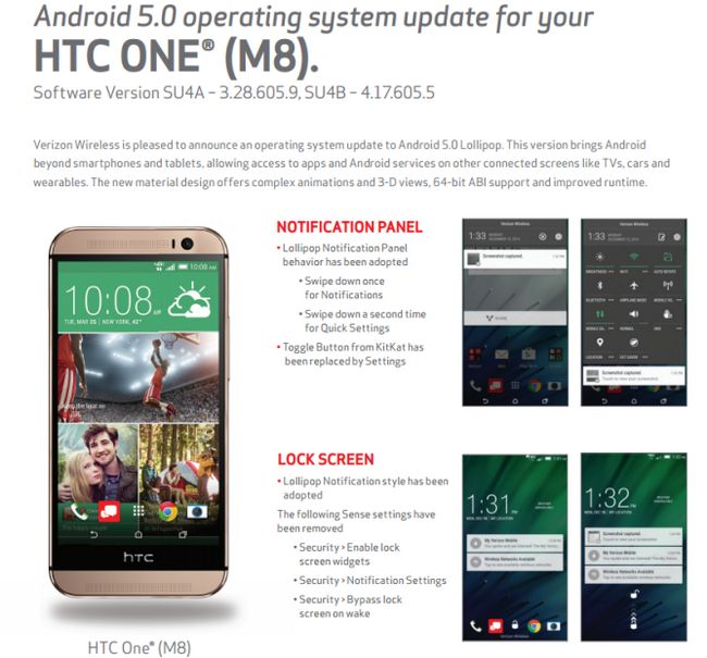 Fotografía - De Verizon HTC uno M8 Obtiene Finalmente El Android 5.0 Update