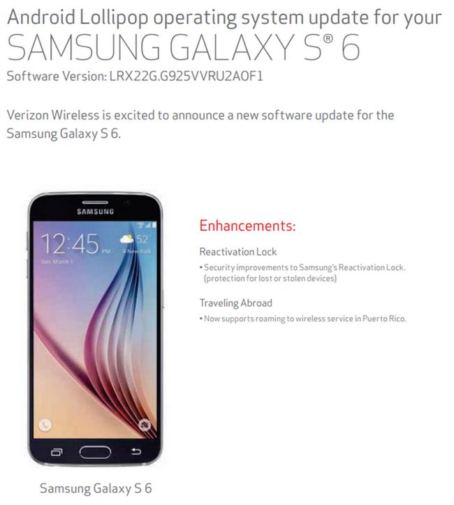 Fotografía - Verizon Samsung Galaxy 6 Y S6 Edge Obtener actualizaciones Pequeñas OTA arreglar Reactivación Lock, Activar Roaming En Puerto Rico