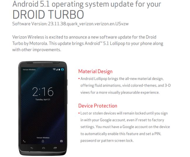 Fotografía - Verizon se iniciará Empujar Android 5.1 Para El Droid Turbo miércoles por la tarde